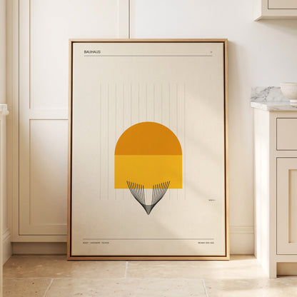 Amber Bauhaus Arc, beige, orange, yellow minimalist wall art displayed in a styled interior, gallery view 3