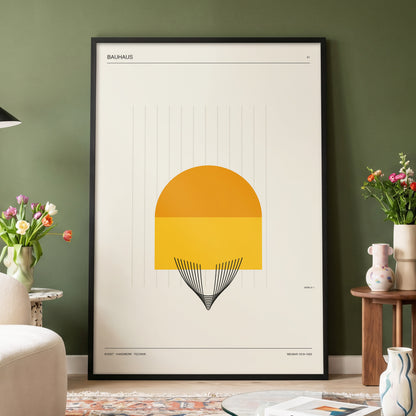 Amber Bauhaus Arc, beige, orange, yellow minimalist wall art displayed in a styled interior, gallery view 5