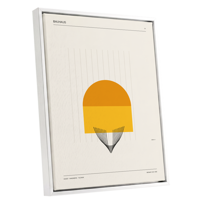 Amber Bauhaus Arc, beige, orange, yellow minimalist wall art shown as a white framed canvas wall art