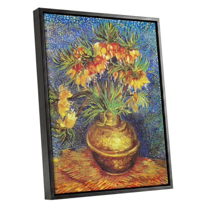 Amber Bells in Blue, blue, green, yellow floral wall art shown as a black framed canvas wall art