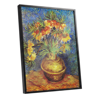 Amber Bells in Blue, blue, green, yellow floral wall art shown as a black framed poster wall art print