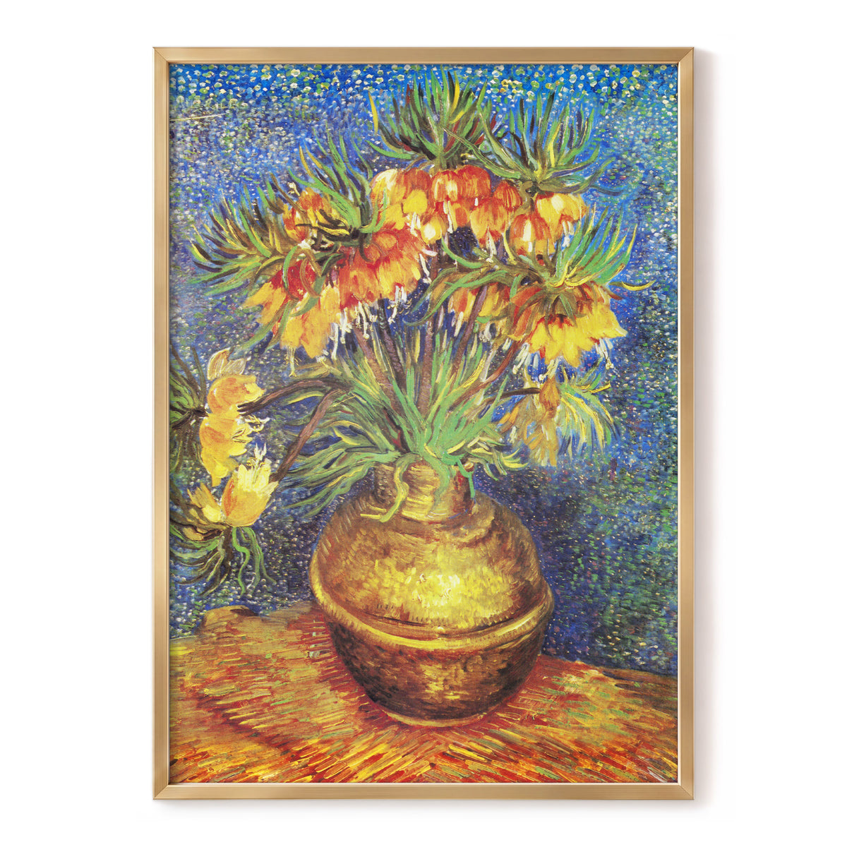 Amber Bells in Blue, blue, green, yellow floral wall art, front artwork view