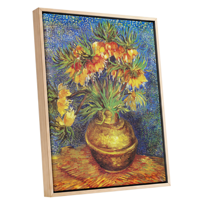 Amber Bells in Blue, blue, green, yellow floral wall art shown as a oak framed canvas wall art