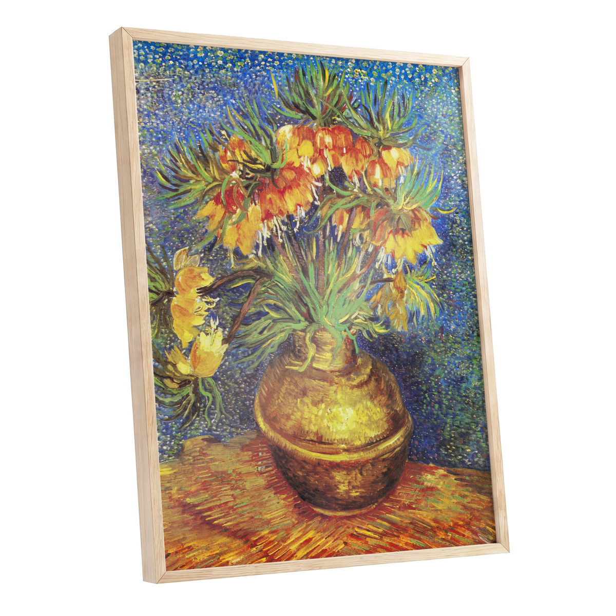 Amber Bells in Blue, blue, green, yellow floral wall art shown as a oak framed poster wall art print