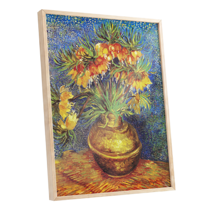 Amber Bells in Blue, blue, green, yellow floral wall art shown as a oak framed poster wall art print