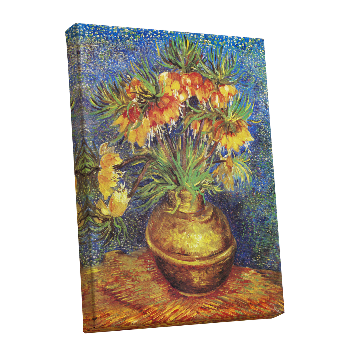 Amber Bells in Blue, blue, green, yellow floral wall art shown as a stretched canvas wall art