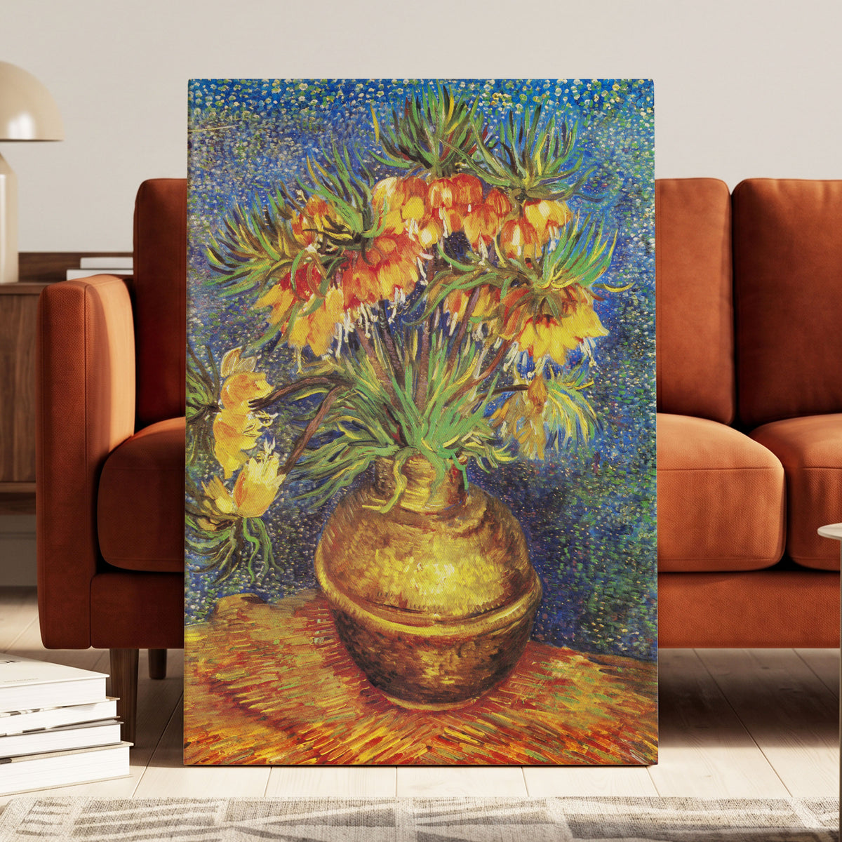 Amber Bells in Blue, blue, green, yellow floral wall art displayed in a styled interior, gallery view 3