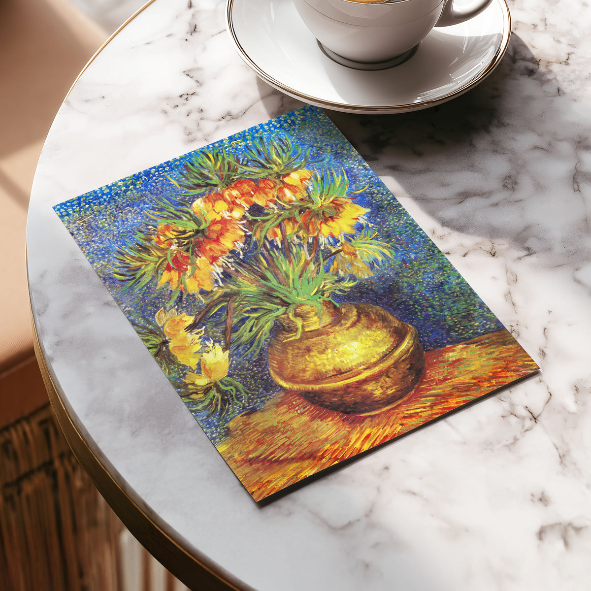 Amber Bells in Blue, blue, green, yellow floral wall art displayed in a styled interior, gallery view 5