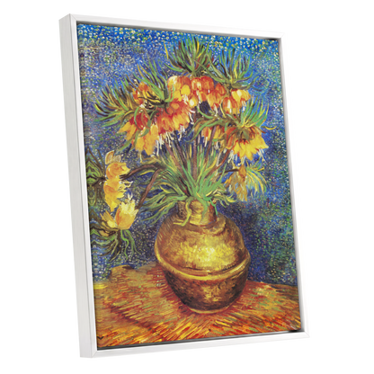 Amber Bells in Blue, blue, green, yellow floral wall art shown as a white framed canvas wall art