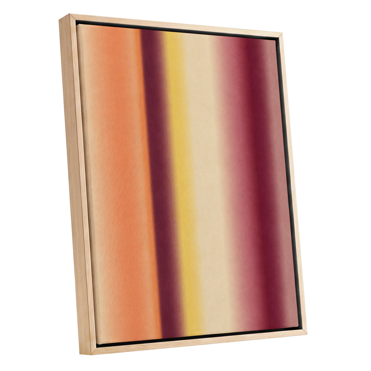 Amber Blush, orange, yellow, beige abstract wall art shown as a oak framed canvas wall art