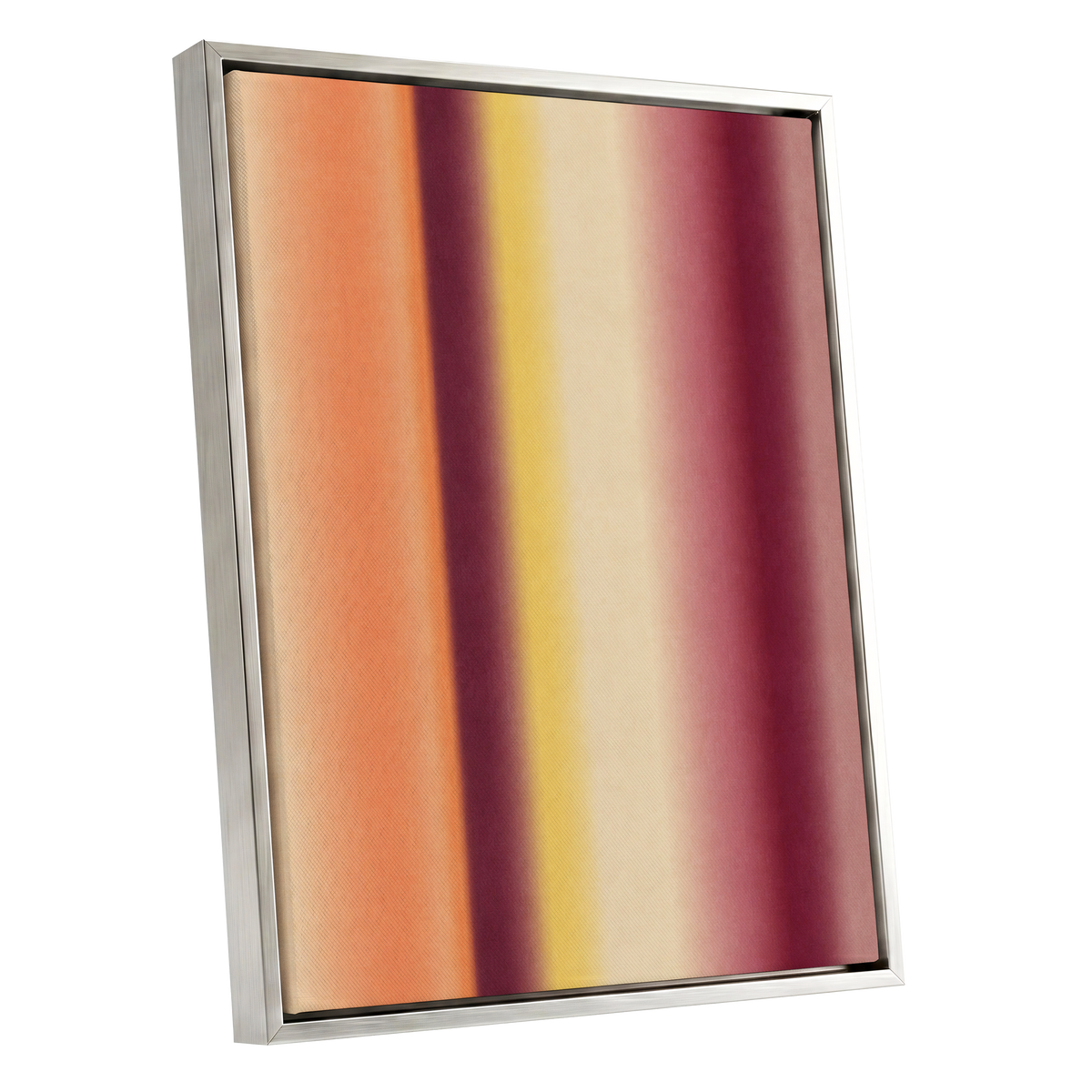 Amber Blush, orange, yellow, beige abstract wall art shown as a silver framed canvas wall art