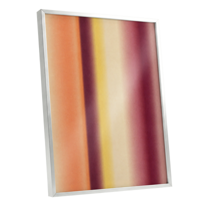 Amber Blush, orange, yellow, beige abstract wall art shown as a silver framed poster wall art print