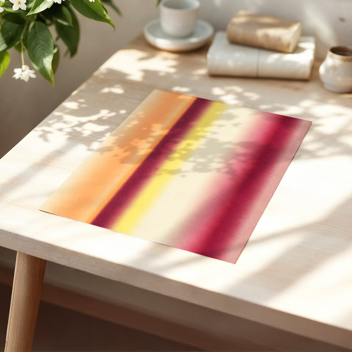 Amber Blush, orange, yellow, beige abstract wall art displayed in a styled interior, gallery view 5