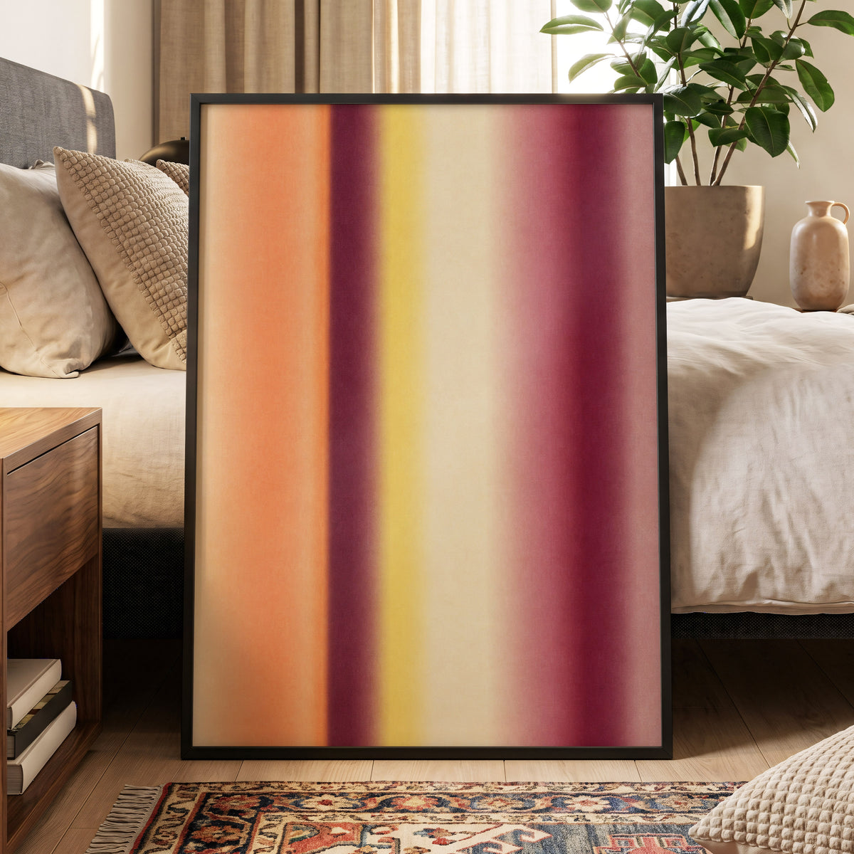 Amber Blush, orange, yellow, beige abstract wall art displayed in a styled interior, gallery view 6