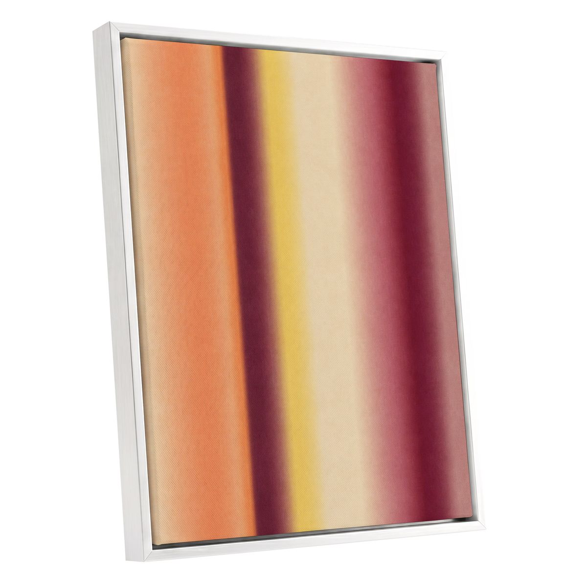 Amber Blush, orange, yellow, beige abstract wall art shown as a white framed canvas wall art