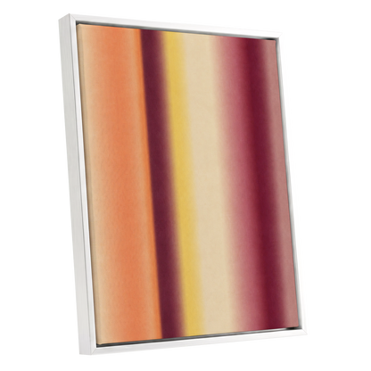 Amber Blush, orange, yellow, beige abstract wall art shown as a white framed canvas wall art