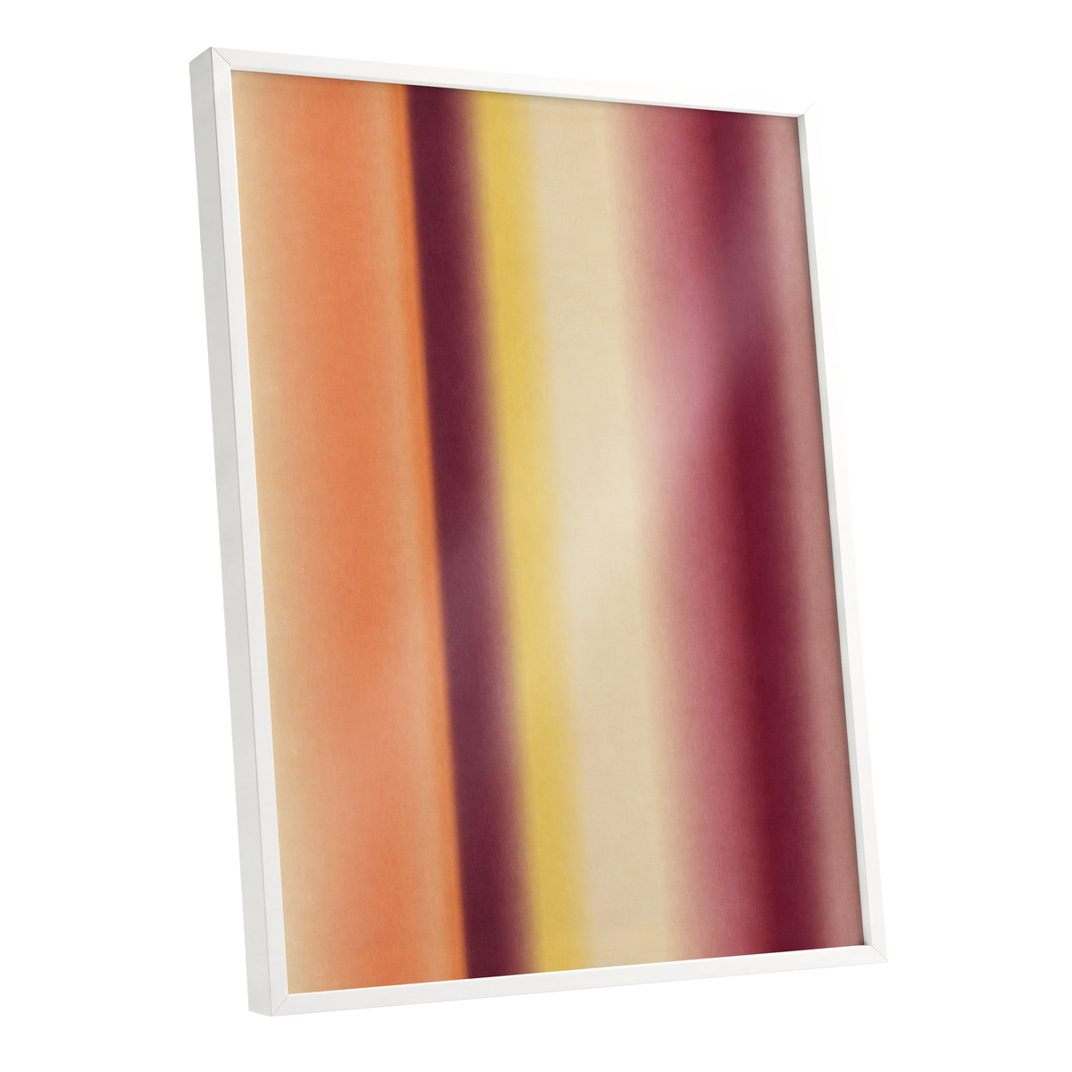 Amber Blush, orange, yellow, beige abstract wall art shown as a white framed poster wall art print