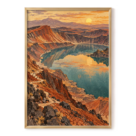 Amber Canyon Reflections, orange, blue, brown nature wall art, front artwork view