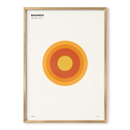 Amber Concentric Study, orange, red, beige minimalist wall art, front artwork view