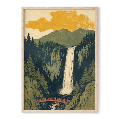 Amber Falls, green, beige, black nature wall art, front artwork view