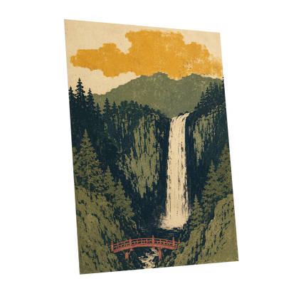 Amber Falls, green, beige, black nature wall art shown as a unframed poster wall art print