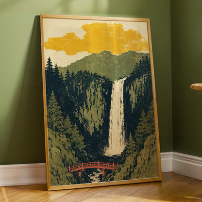 Amber Falls, green, beige, black nature wall art displayed in a styled interior, gallery view 2