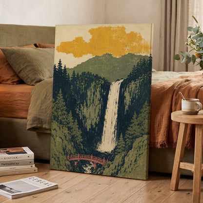 Amber Falls, green, beige, black nature wall art displayed in a styled interior, gallery view 3