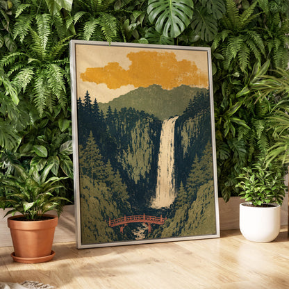 Amber Falls, green, beige, black nature wall art displayed in a styled interior, gallery view 4