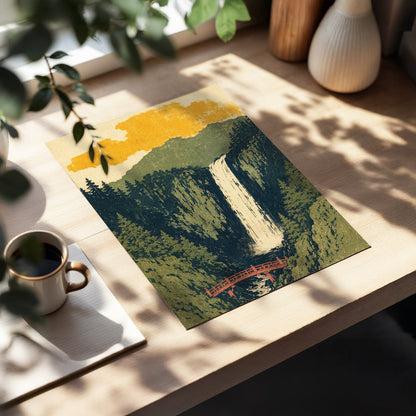 Amber Falls, green, beige, black nature wall art displayed in a styled interior, gallery view 5