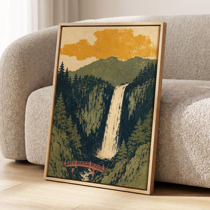 Amber Falls, green, beige, black nature wall art displayed in a styled interior, gallery view 8