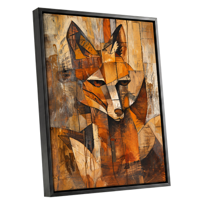 Amber Fox Fragments, orange, brown, beige nature wall art shown as a black framed canvas wall art