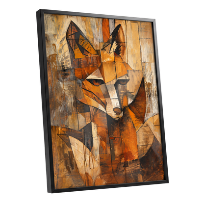 Amber Fox Fragments, orange, brown, beige nature wall art shown as a black framed poster wall art print