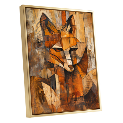 Amber Fox Fragments, orange, brown, beige nature wall art shown as a gold framed canvas wall art