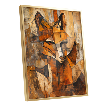 Amber Fox Fragments, orange, brown, beige nature wall art shown as a gold framed poster wall art print