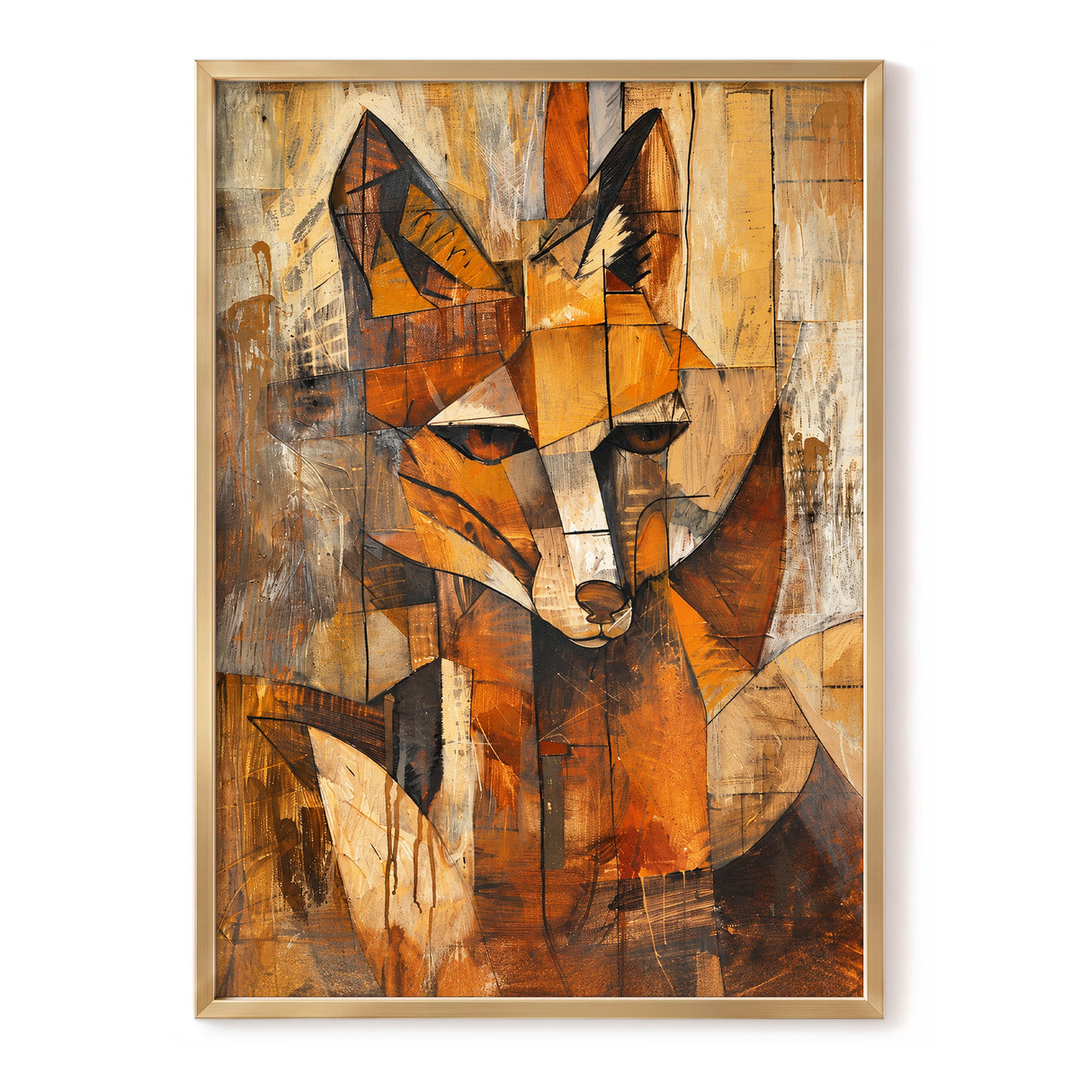 Amber Fox Fragments, orange, brown, beige nature wall art, front artwork view