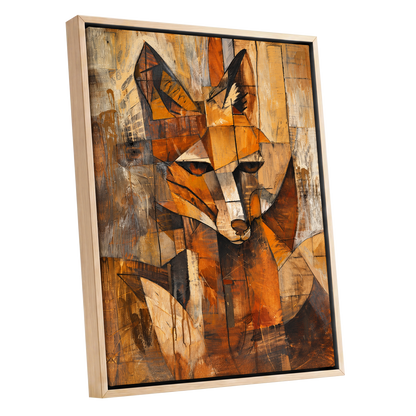 Amber Fox Fragments, orange, brown, beige nature wall art shown as a oak framed canvas wall art