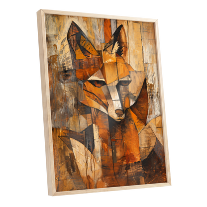 Amber Fox Fragments, orange, brown, beige nature wall art shown as a oak framed poster wall art print