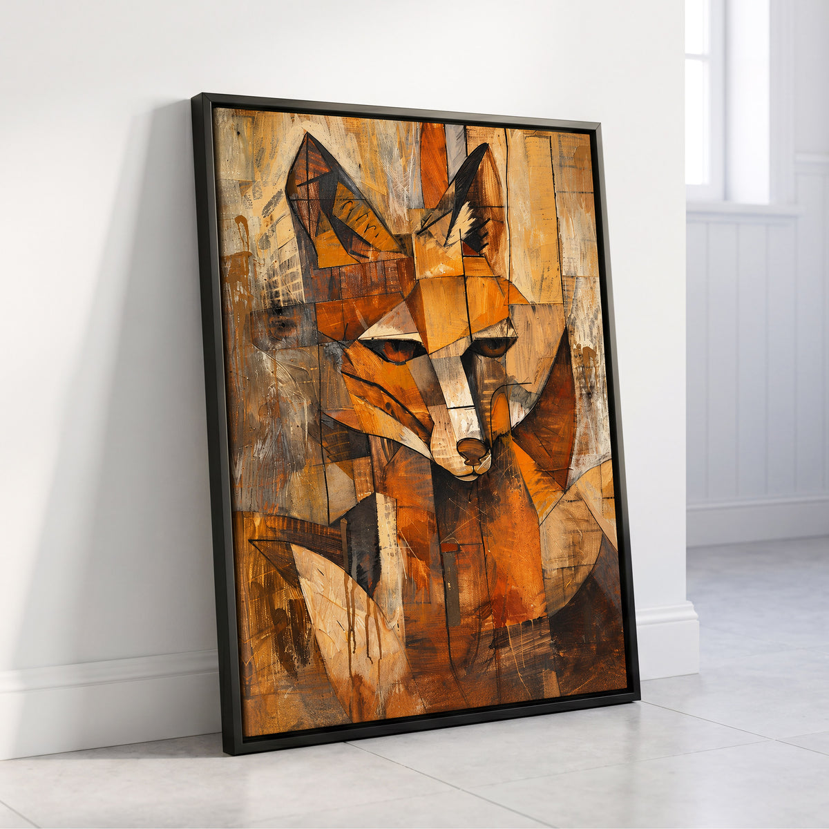 Amber Fox Fragments, orange, brown, beige nature wall art displayed in a styled interior, gallery view 4