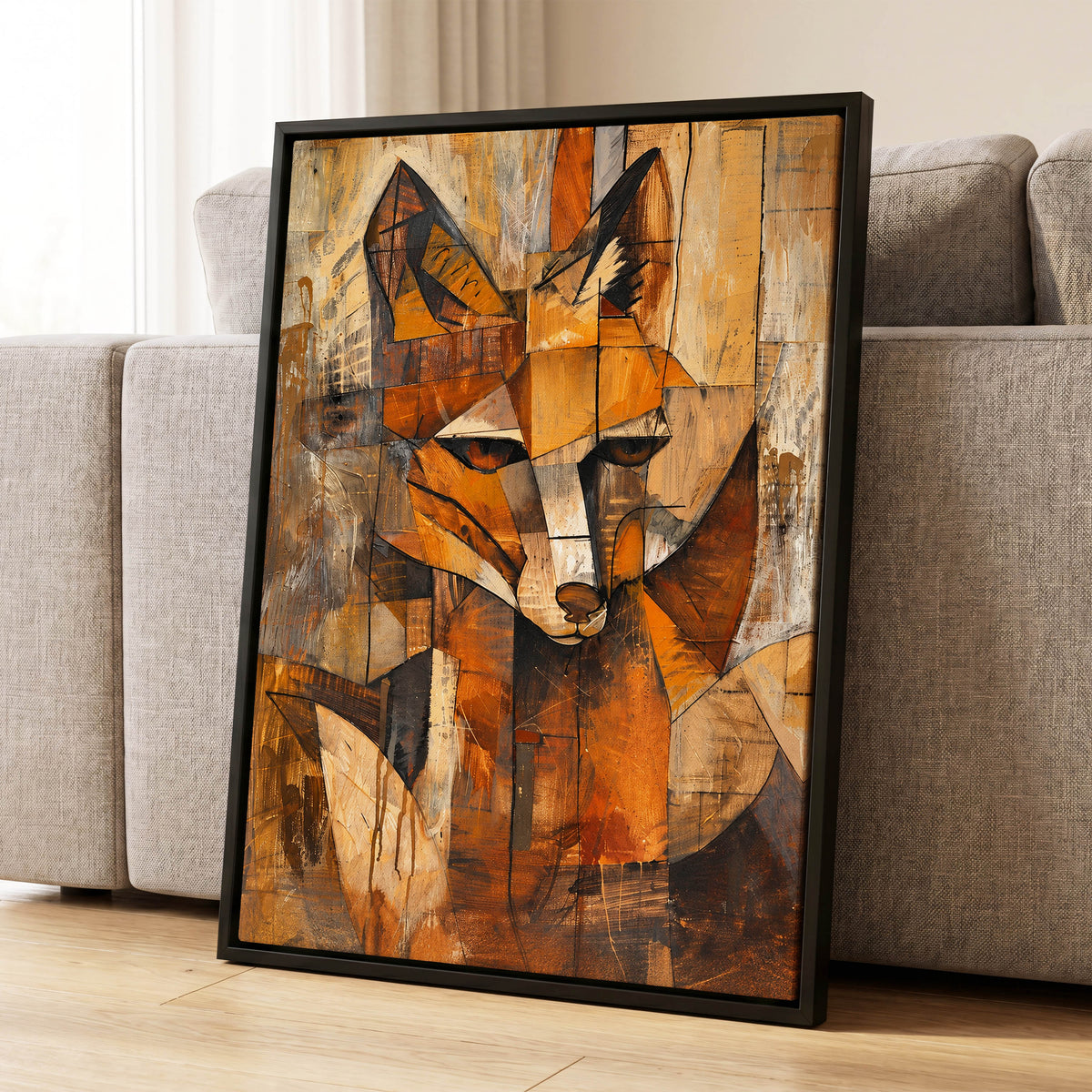 Amber Fox Fragments, orange, brown, beige nature wall art displayed in a styled interior, gallery view 8