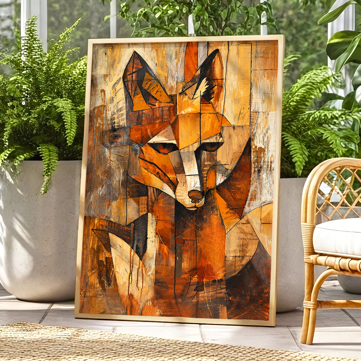 Amber Fox Fragments, orange, brown, beige nature wall art displayed in a styled interior, gallery view 9