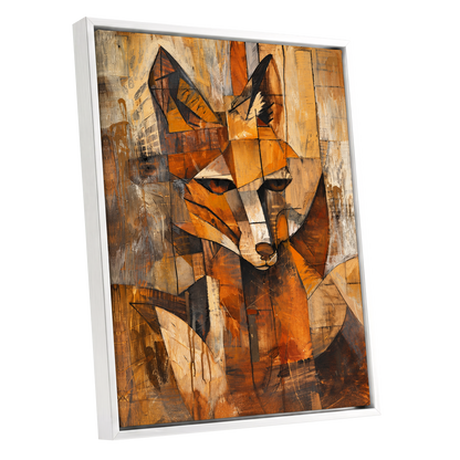Amber Fox Fragments, orange, brown, beige nature wall art shown as a white framed canvas wall art