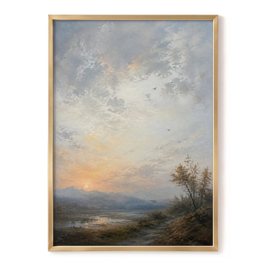 Amber Horizon, gray, blue, brown nature wall art, front artwork view