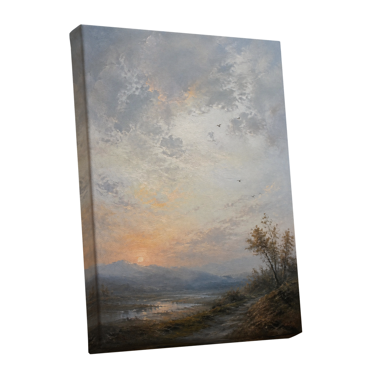 Amber Horizon, gray, blue, brown nature wall art shown as a stretched canvas wall art