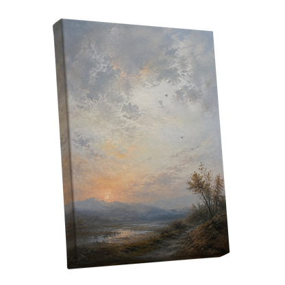 Amber Horizon, gray, blue, brown nature wall art shown as a stretched canvas wall art