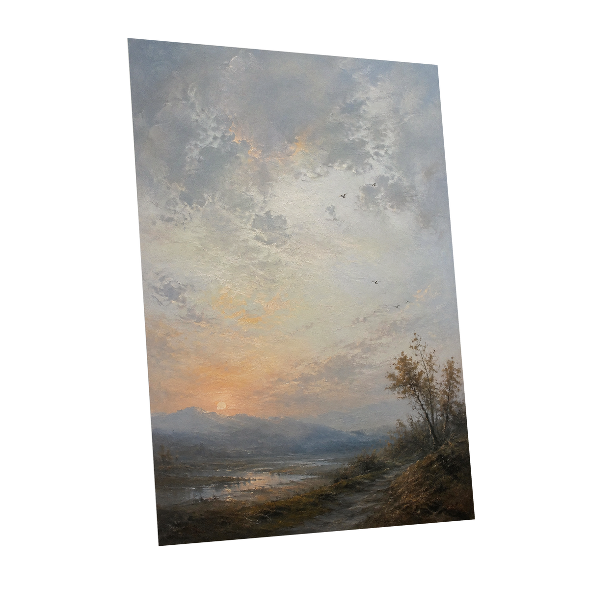 Amber Horizon, gray, blue, brown nature wall art shown as a unframed poster wall art print