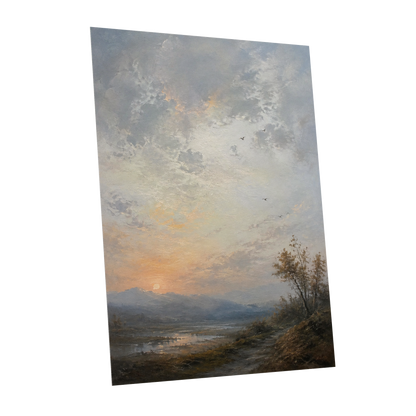 Amber Horizon, gray, blue, brown nature wall art shown as a unframed poster wall art print