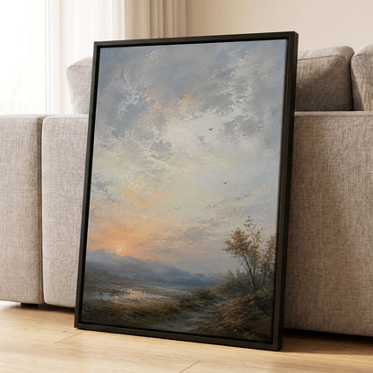 Amber Horizon, gray, blue, brown nature wall art displayed in a styled interior, gallery view 4