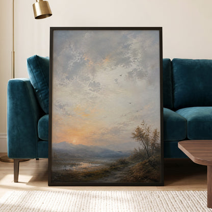 Amber Horizon, gray, blue, brown nature wall art displayed in a styled interior, gallery view 6