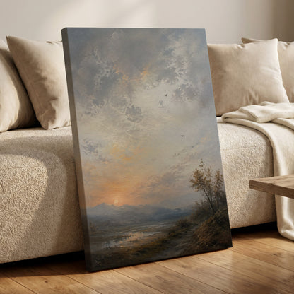 Amber Horizon, gray, blue, brown nature wall art displayed in a styled interior, gallery view 7