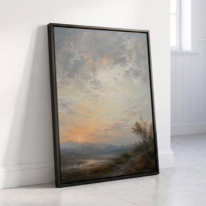 Amber Horizon, gray, blue, brown nature wall art displayed in a styled interior, gallery view 8